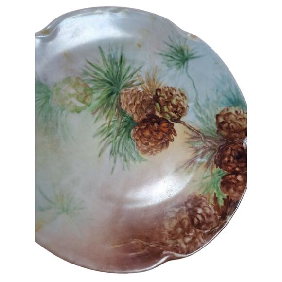 Antique J&C Louise Bavaria 1898-1923 White Brown Green Pine Cones Scalloped - Picture 4 of 12